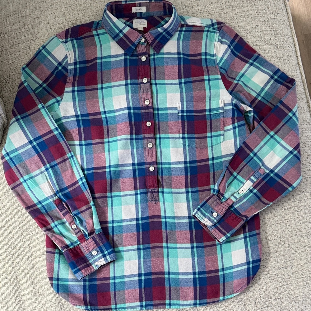 J. Crew Women’s Flannel Plaid Shirt - Blue, Red, White